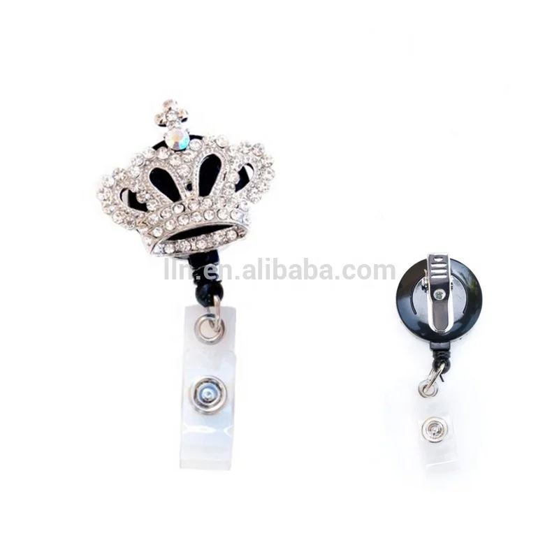 

Medical Hospital Staff Gift For Doctor Full Rhinestone Crown Retractable with Clip Badge Reel Nurse Accessories, Black