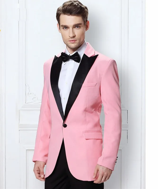 

Pink And Black Satin Collar Customized Groom Wedding Party Wear Tuxedos (Jacket+Pants) WB029 Bespoke Tuxedo Suit One Button, Default or custom