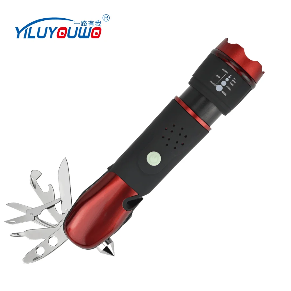 manufacturer portable multipurpose Multitools twine knife Panic Alarm safety torch light multifunction dimming light flashlight