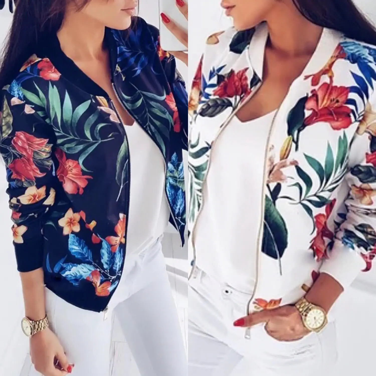 Winter Style Floral Zipper Short Coat