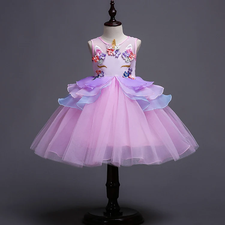 

Lovely Baby Girl Unicorn Dress Fashion Embroidery Flower Princess Dresses cute birthday kids Party Dress wedding dress Pettiskir, Pink;blue;purple