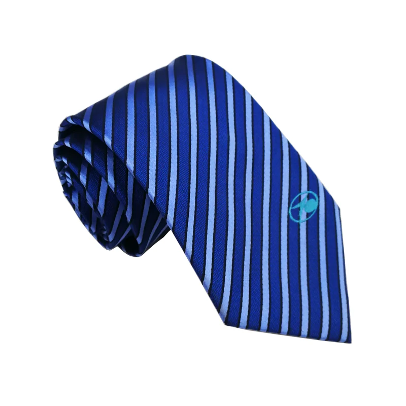 
school necktie 100 silk dark bule and light bule thin strip neckwear ties with or without logo 