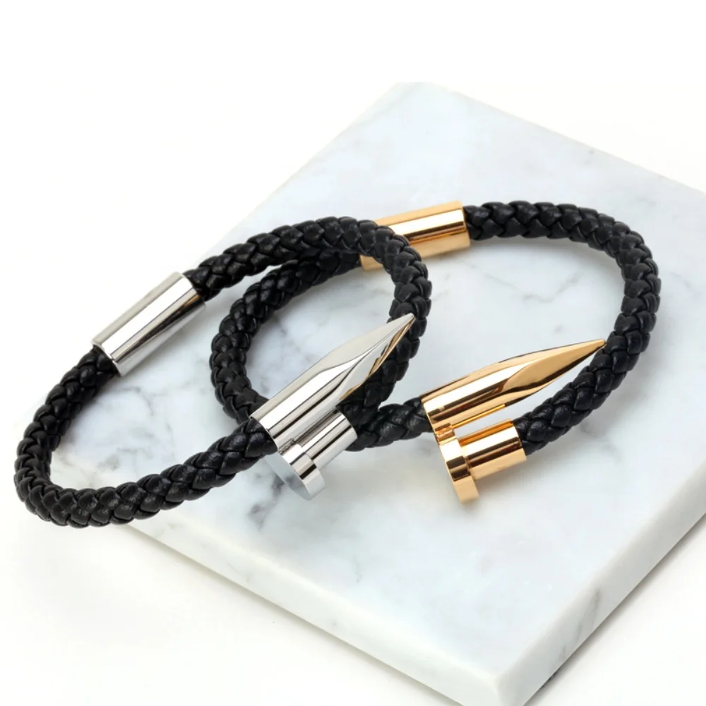 

Mcllroy pulseira masculina best friend bracelet stainless steel bangles Jewelry genuine leather nail bracelets for men