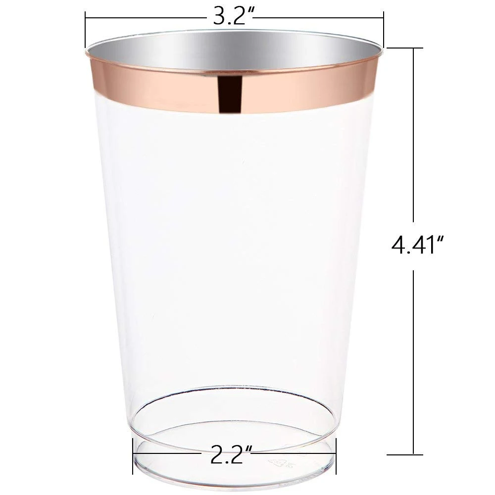 12 Oz Rose Gold Plastic Cups Premium Rose Gold Rim Disposable