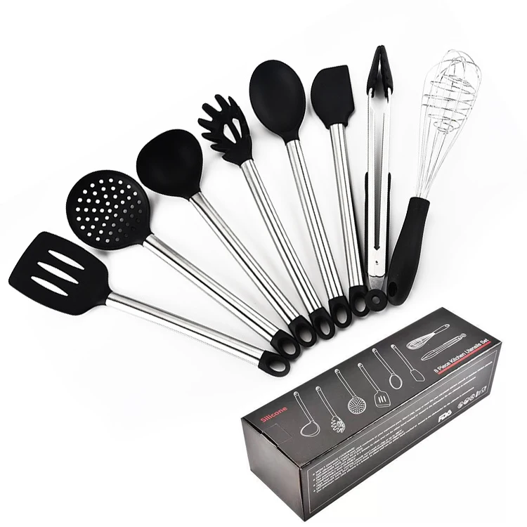 

Non-Stick Cooking Tools Stainless Steel Silicone Kitchen Utensil Set, Sliver