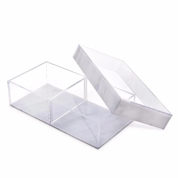 2x4x12 Clear Acrylic Top Lid And Marble Acrylic Bottom Lucite 3 Divider