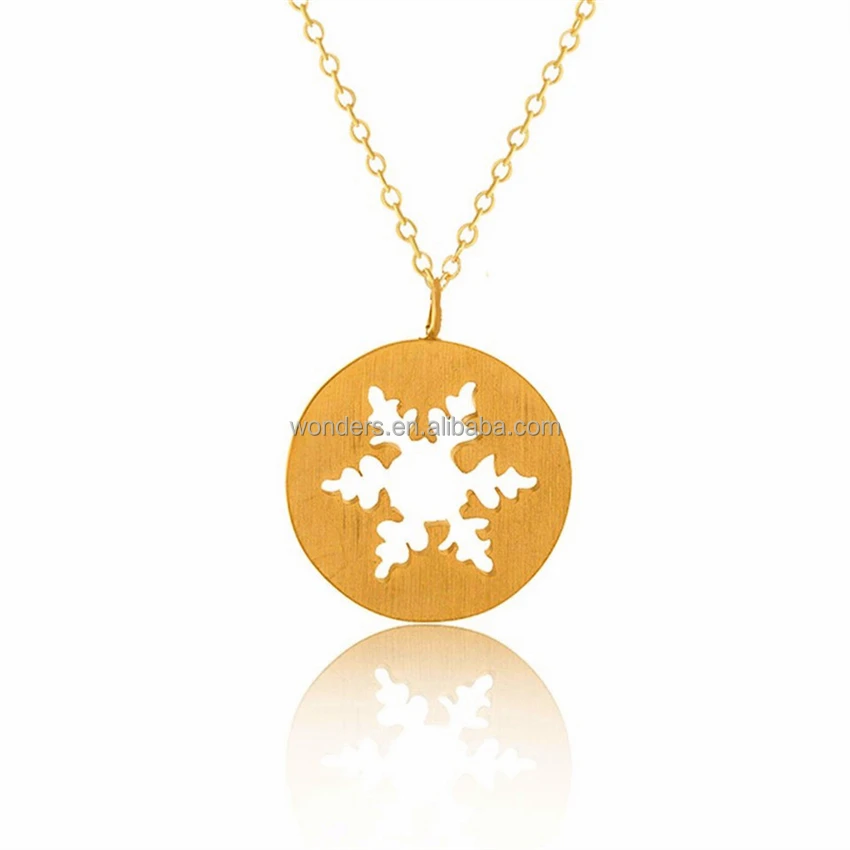 

Wholesale Vogue Silver Gold Disc With Open Minimalist Snowflake Jewelry Necklace Metal Tag Charm BFF Wedding Gift Jewellery