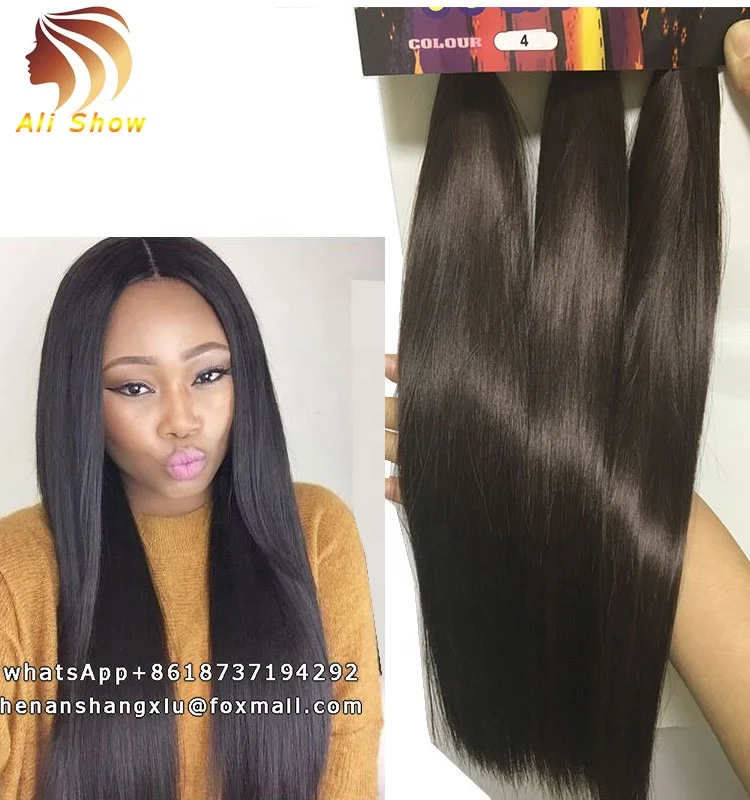 

Ali Show Top Quality Synthetic Heat Resistant Fiber 3Bundles Sangital Straight Weave, Natural black color #4 1b/27