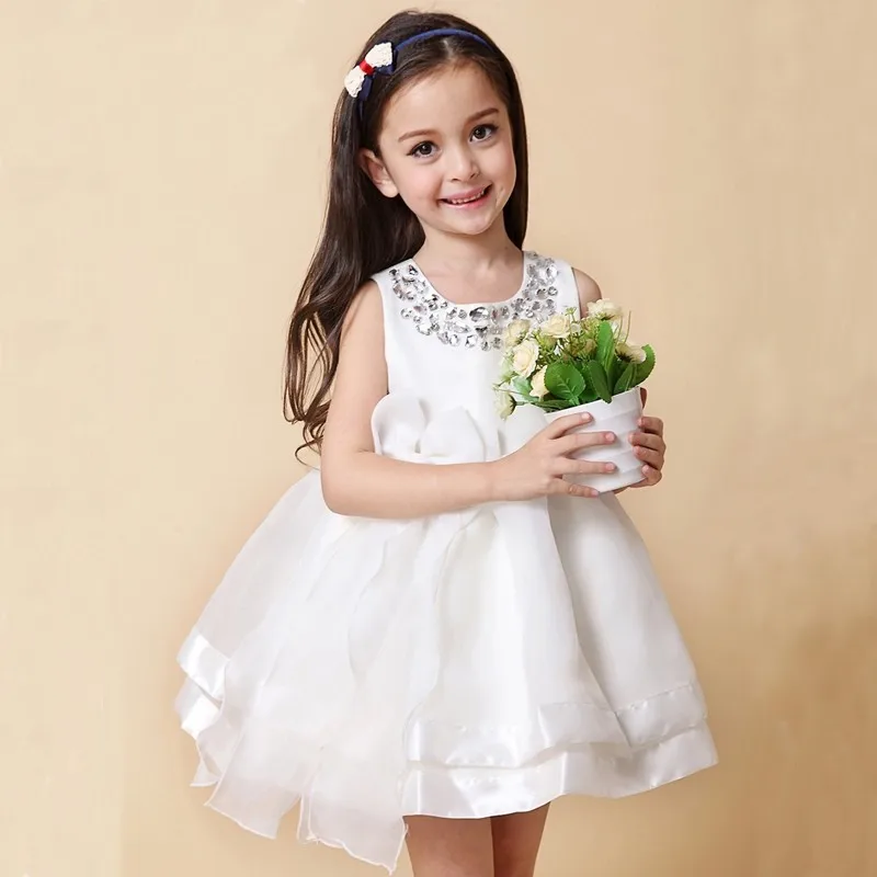 

Korean frocks designs crystal princess dress flower girl wedding dresses party wear dresses L-66, White