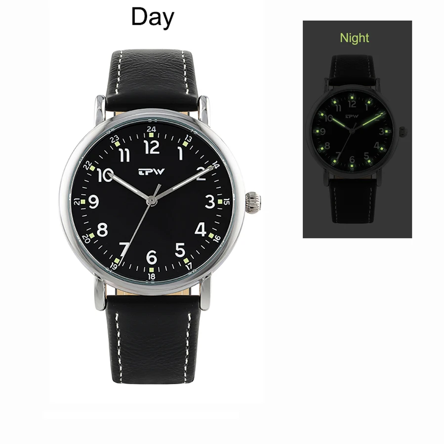 

Wholesale classic luminous dial mens black wrist watch leather custom logo Japan movt man quartz watch