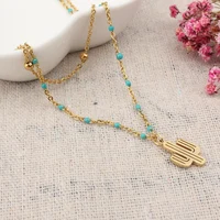 

Summer Vegetation Double Layer Enamel Cactus Necklace Minimalist Jewelry