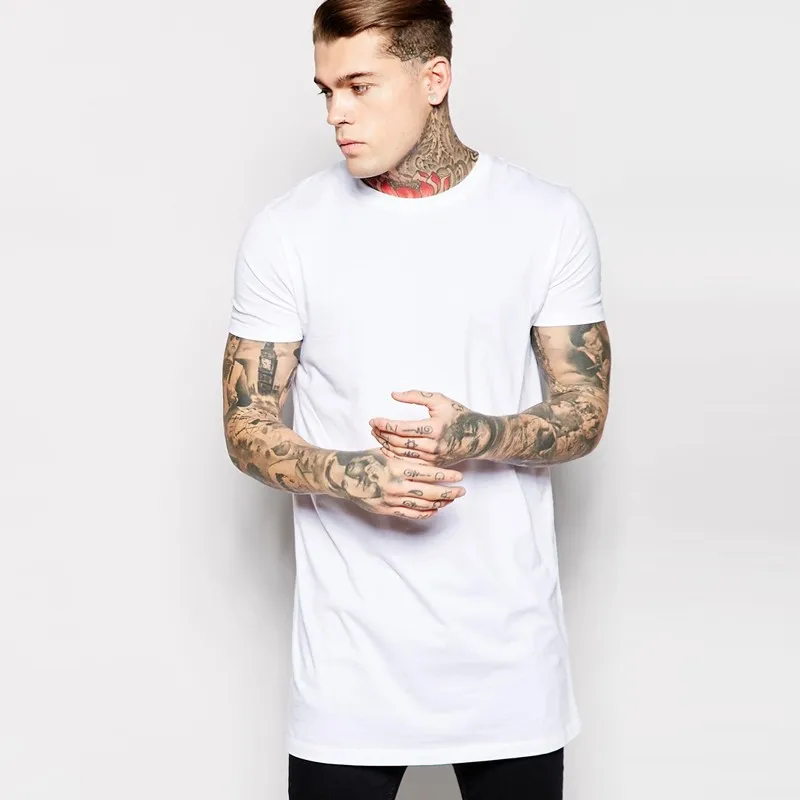 

Mens 100% Cotton Long T Shirt Short Sleeve Blank T-Shirt Extra Long Tee Shirts for Men Free Shipping, Can be customized if above 100pcs