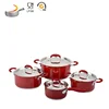 Technique tri ply Kitchen ware 201 stainless steel capsuled bottom 8pcs silicone cover red painting outdoor cookware set
