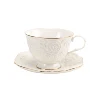 Bulk white flower emboss ceramic tea cup and saucer