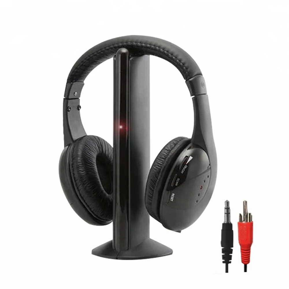 Hot sell TV headset with transmitter and FM radio & monitoring OEM 5 in 1 wireless headphones to tv