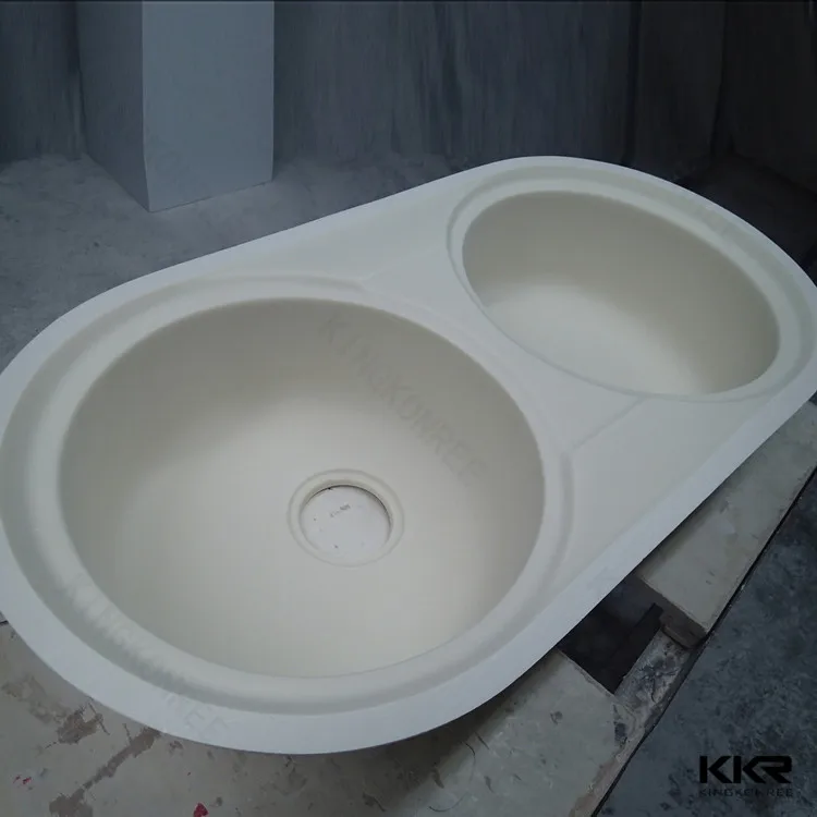 Pure white acrylic solid surface resin stone sink for kitchen