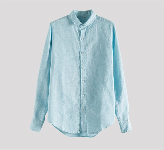 A4039 Men's Standardfit 100 Linen Light Green Shirts Longsleeve