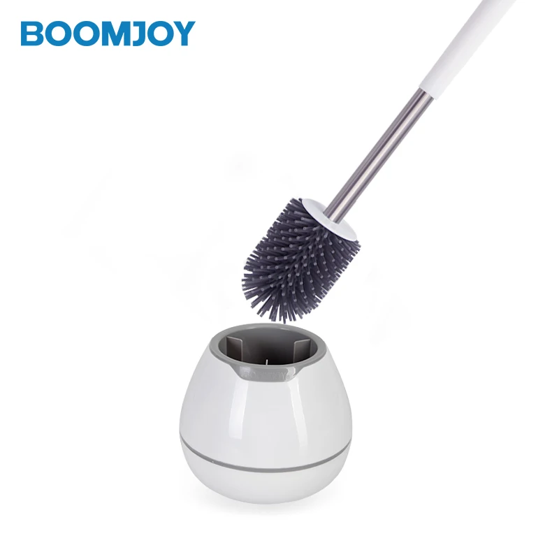 

BOOMJOY Toilet Brush Set Soft Bristle with Holder Bathroom Bowl Shaped Cleaner, White and grey