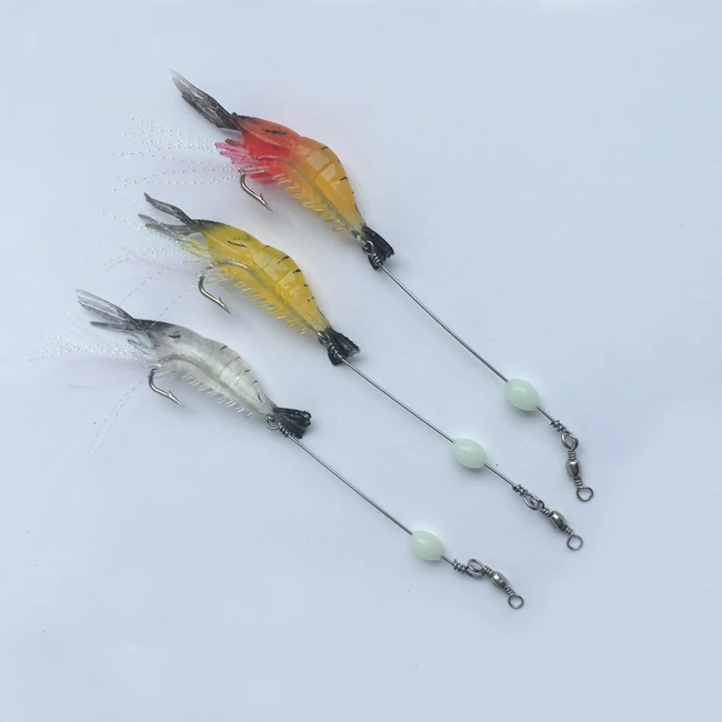 

Wholesale artificial luminous fishing soft shrimp lure with rig, Three colors