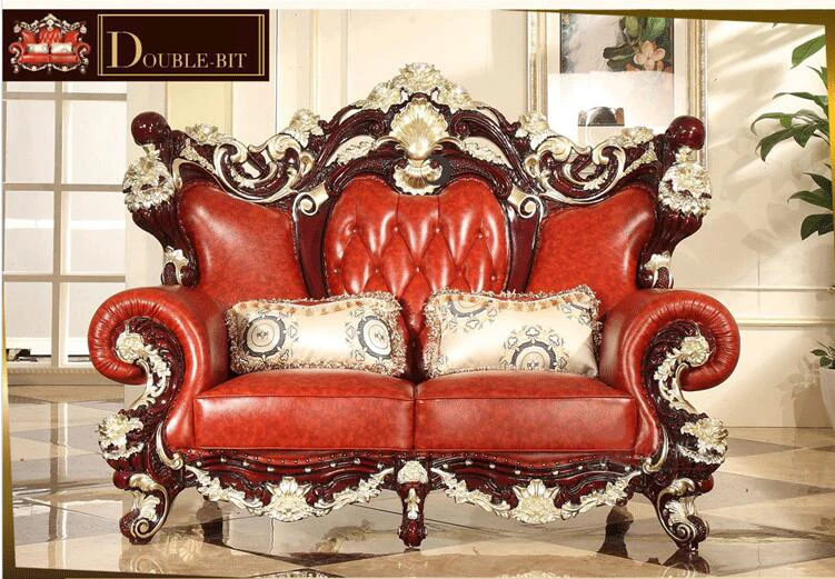 high quality European antique living room sofa furniture genuine leather set p10081