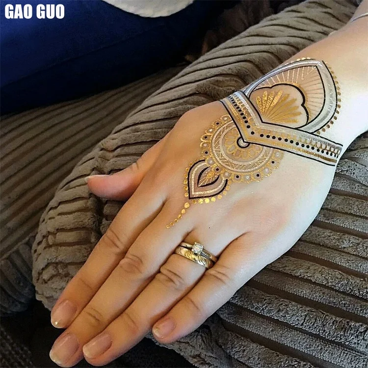 

2018 Temporary Tatoo Gold And Silver Sticker Sexy Transfer Custom Waterproof Henna Body Jewel Safe Non-toxic Skin Tattoo, Pantone color&&cmyk