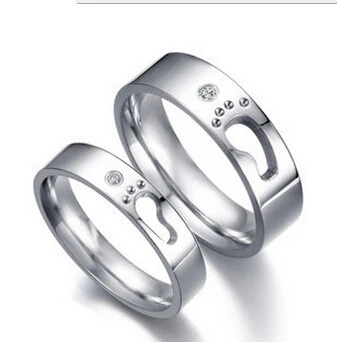 

Fashion Footprint Design Couple Rings Romantic Stainless Steel with Cubic Zirconia Women Men Wedding Jewelry GJ250, N/a