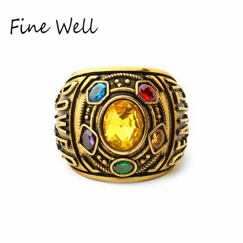 

High Quality Avenger 3 Infinity War Marvel Movie Six Stone Thanos Ring, Gold silver