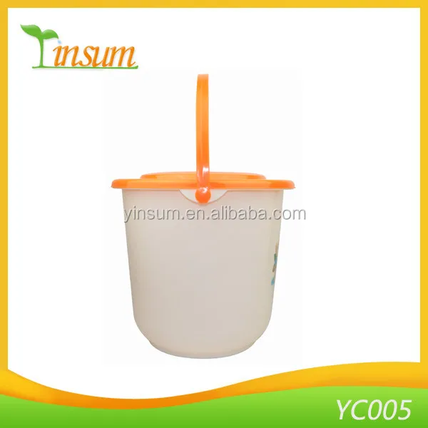 small coloured plastic buckets