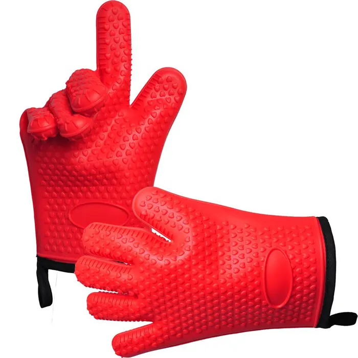 

Heat Resistant BBQ Grill Oven Mitts Silicone Gloves with Internal Protective Cotton Layer