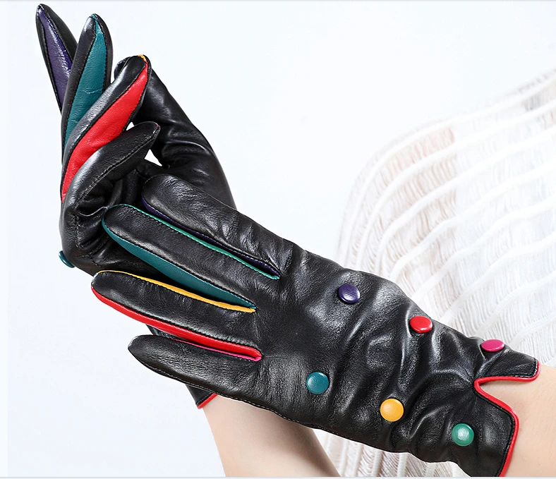 High Fashion Ladies Leather Gloves With Colorful Buttons Buy Fashion