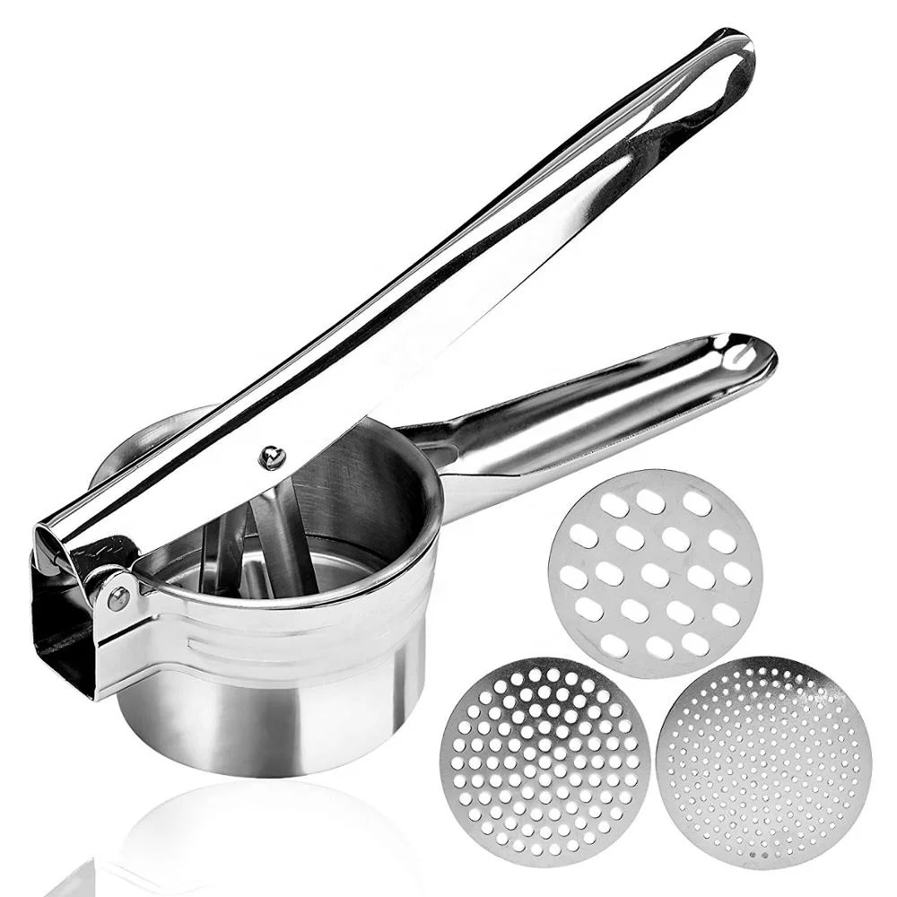 Potato Mashers  Stainless Steel  Chef Potato Ricer and Masher with Stainless steel mashing plate and solid rubber handle