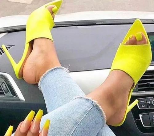 

CSS32 2018 new fashion peep toe mules high heel slippers sandals, As the photos