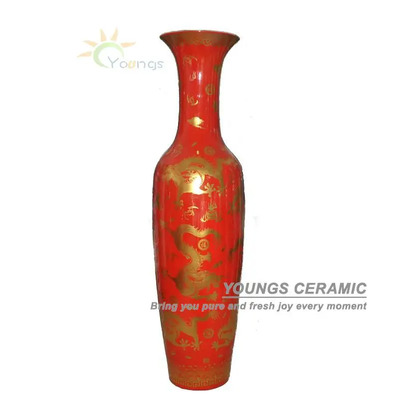 Jingdezhen Large China Red Ceramic Porcelain Dragon Flower Vases