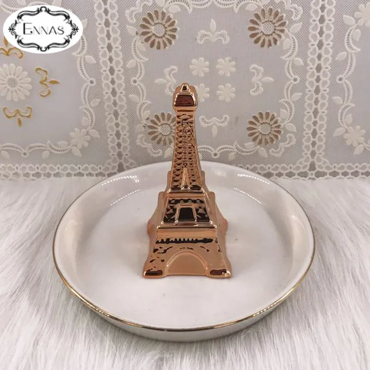 Ceramic Crafts Eiffel Tower Ceramic Jewelry Tray Home Decor