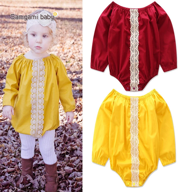 

17248 ins explosion spring and autumn baby jumpsuit cute girls lace long sleeve triangle clothes