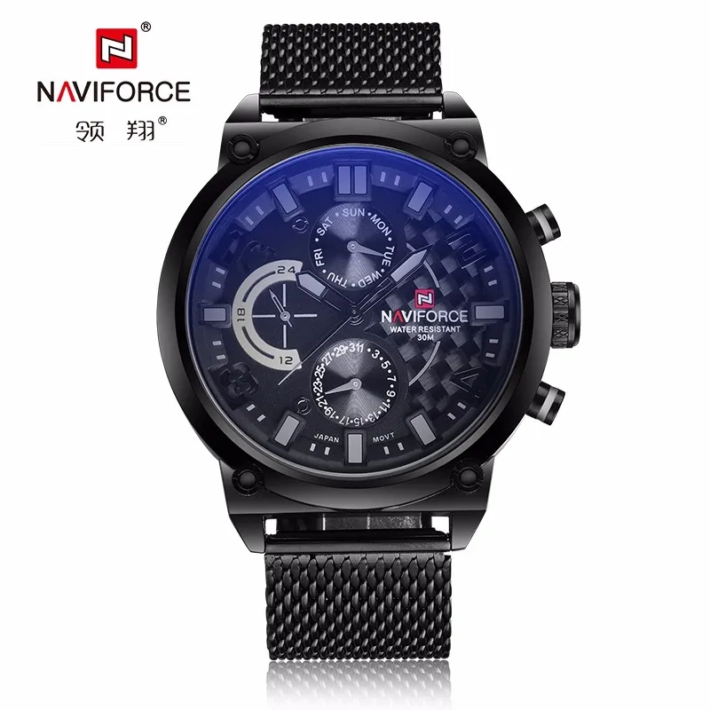

Men's NAVIFORCE 9068 Luxury Brand Analog Quartz Watch Man 3ATM Waterproof Fashion Casual Sport Watches Men full steel Wristwatch