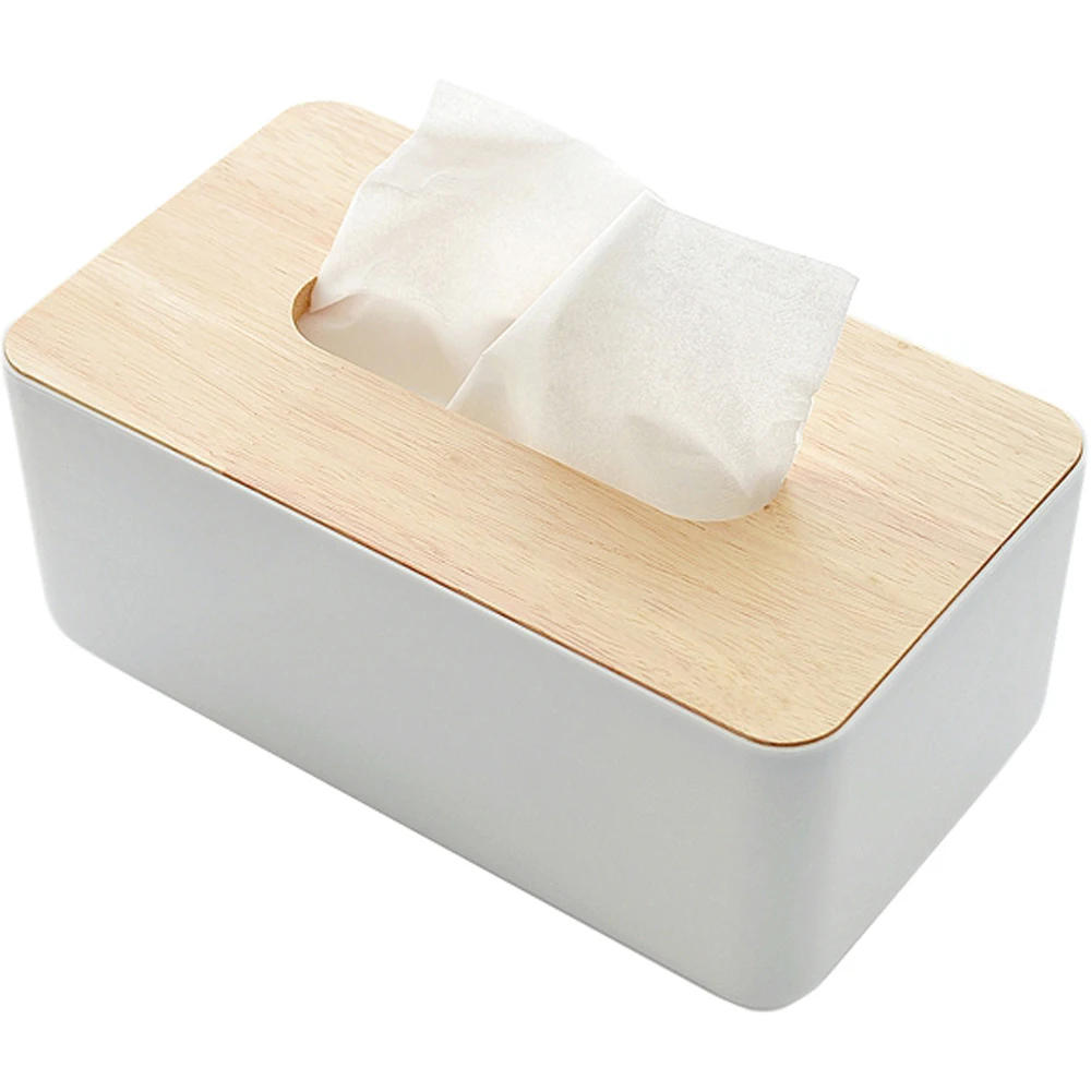 

Minimal Japanese White plastic and wooden tissue box for living room and car