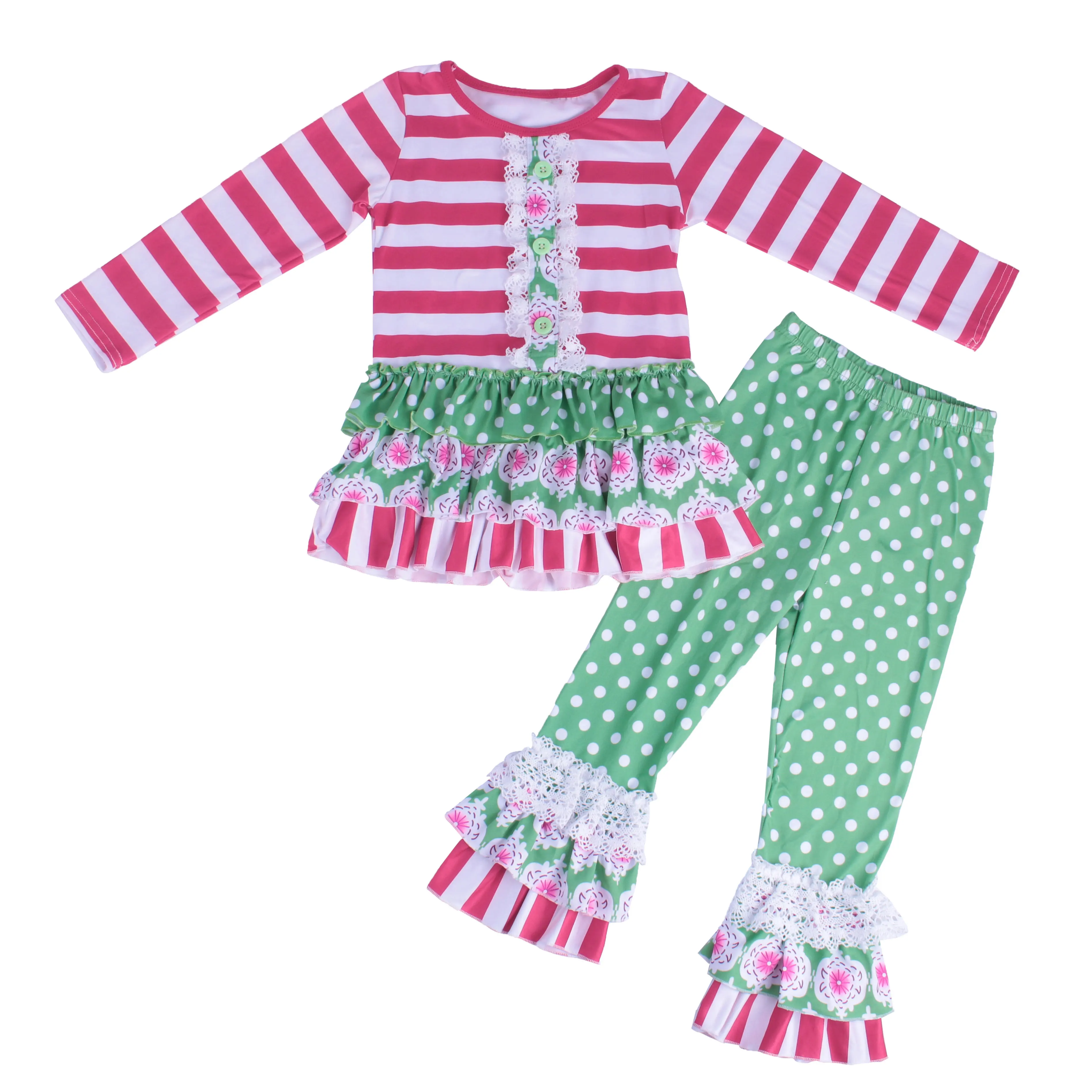 

2021 Hot sale boutique cute girl pink striped ruffled pants high quality baby girls outfit, Picture