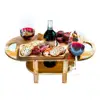 Wine and Cheese Board with Removable Cheese Tray portable picnic bamboo table wine caddy