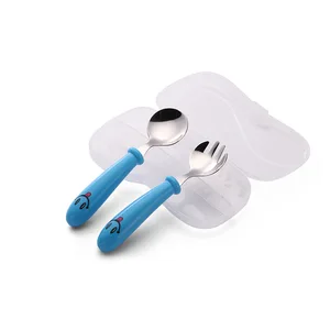 Image of Stainless Steel Baby Spoon and Fork Set Practical Cartoon Patterned Handle Flatware Cutlery Set for Children's Kids Toddlers