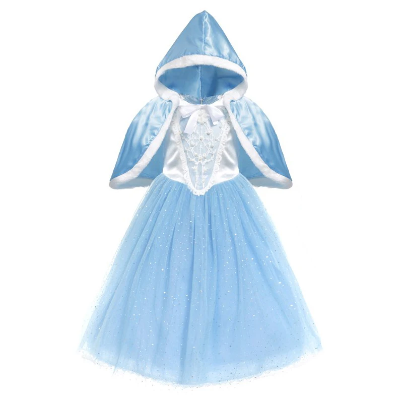 

Girls Cinderella Dress Kids Deluxe Sequined Hooded Princess Cosplay Costume for Girl Carnival Halloween Birthday Party, Light blue