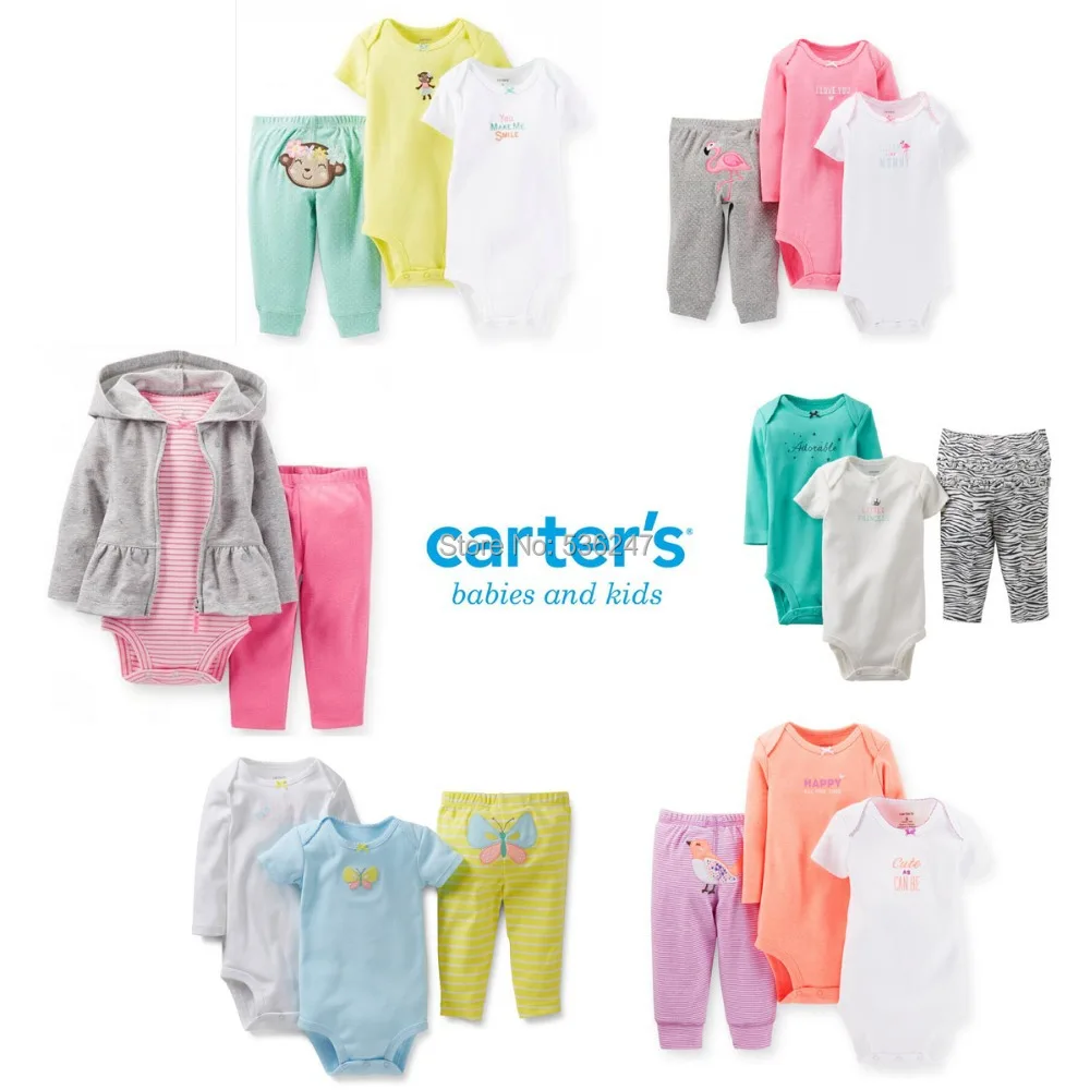 10 Style Carters 3 Piece Set Baby Clothes Boy Girls Short Long Sleeve Bodysuit Pants Infant