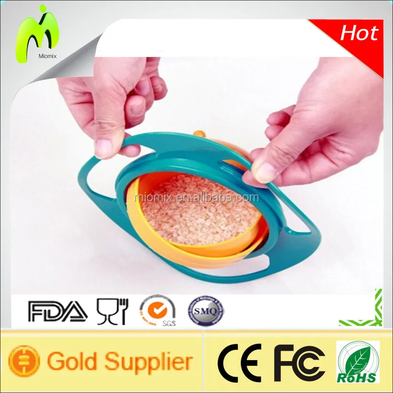 360 Rotating Spill-proof bowl with lid Gyro shape Baby bowls