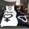 Wholesale home textile black and white bedroom set cheap her his side lovers tencel bedding set