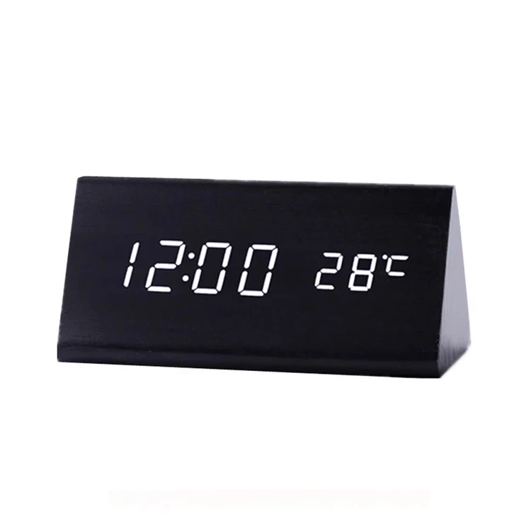 

Display Temperature For Bedroom Office Electric 3d LED Triangle Alarm Clock Speaker