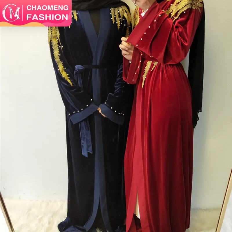 

1694-1701# luxury turkey fashion black latest design winter velvet abaya for muslim women long kimono dress robe dubai, Maroon/navy/customized