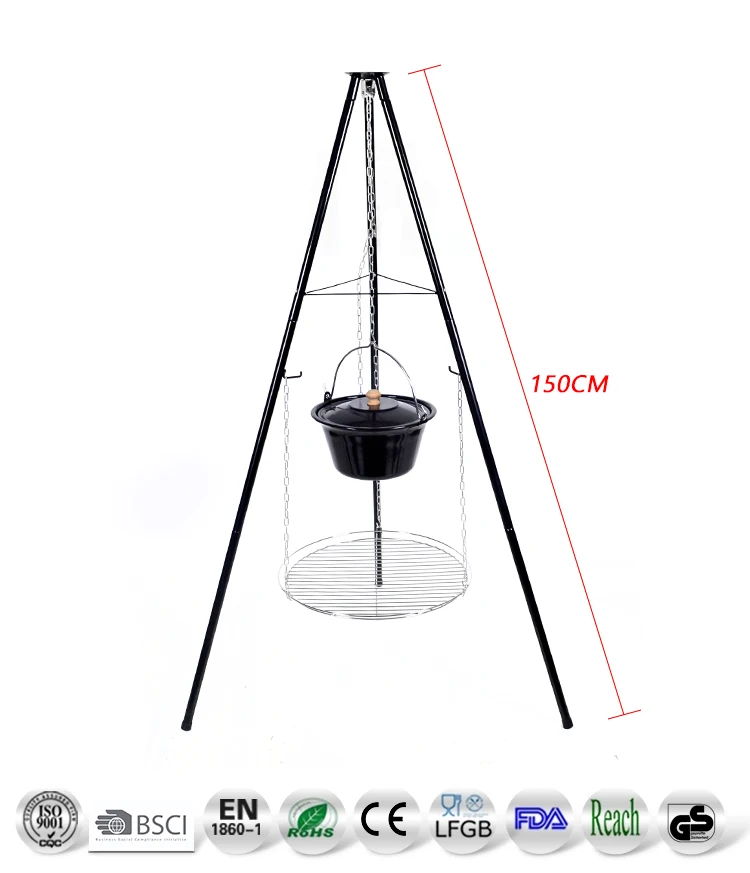 Outdoor Tripod Charcoal Beach Bbq Grill Hanging Chain Beach Fire Pit