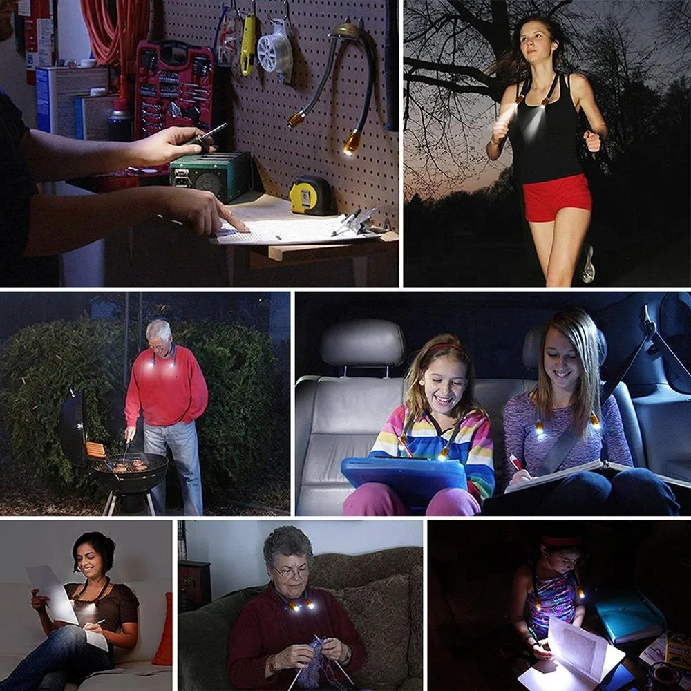 
Hand Free Rechargeable LED Book Light Hug Flexible Neck Lamp for Reading in Bed or Car at Night with Adjustable Brightness 