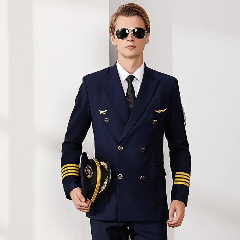 

Custom Fashion Design Air Pilot Stewardess Hostess Flight Attendant Airline Uniforms, Black;dark blue