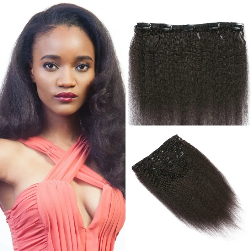 

Yaki Clip in Hair Extensions 7pcs Kinky Straight Clip On Human Hair Extensions